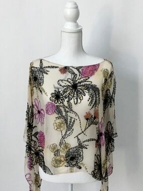 St. John Beaded Silk Sheer Cape Poncho Top Luxury Designer One Size